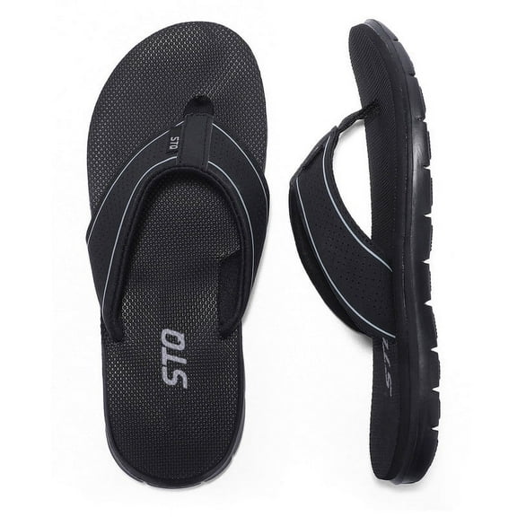STQ Women‘s Flip-flop Non Slip Comfortable Yoga-Mat Thong Sandals for Outdoor All Black 9 US