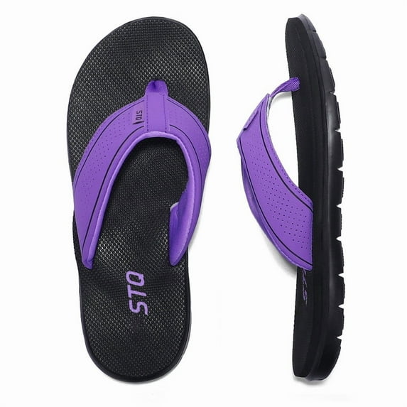 STQ Women‘s Flip-flop Non Slip Comfortable Yoga-Mat Thong Sandals for Outdoor Black Purple 10 US