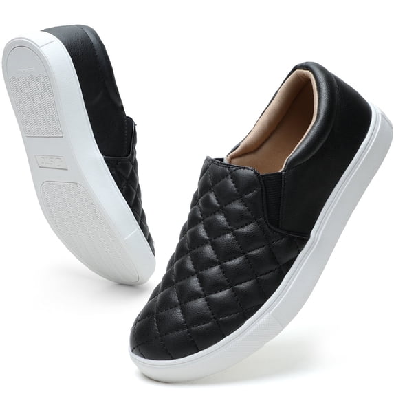 Women's Slip on Sneakers Platform Walking Shoes Casual Loafers Black US 6.5