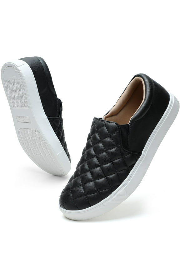 Women's Slip on Sneakers Platform Walking Shoes Casual Loafers Black US 6