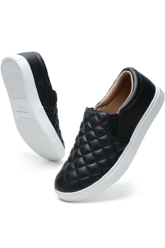 Women's Slip on Sneakers Platform Walking Shoes Casual Loafers Black US 8