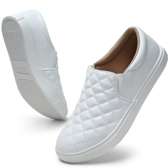 Women's Slip on Sneakers Platform Walking Shoes Casual Loafers White US 10