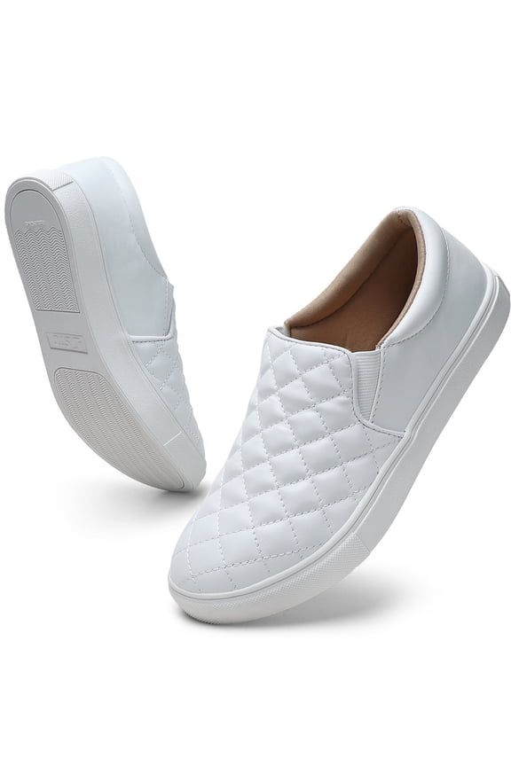 Women's Slip on Sneakers Platform Walking Shoes Casual Loafers White US 6.5