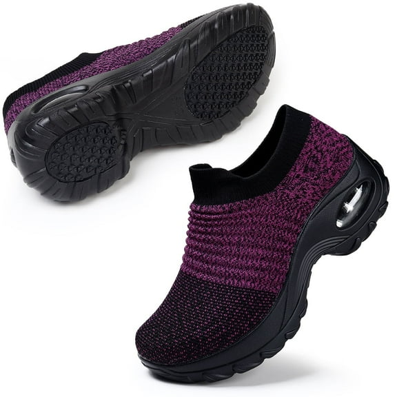 STQ Women's Walking Shoes Slip on Breathable Sneakers Black Purple US 8