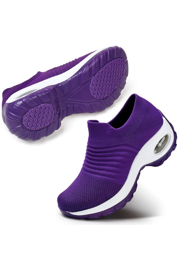 Women's Walking Shoes Slip on Breathable Sneakers Purple US 8