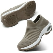 STQ Womens Walking Shoes Slip on Breathable Sneakers Taupe US 8