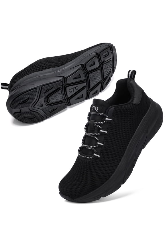 Women's Walking Shoes Slip on Cushioned Breathable Sneakers All Black US 6