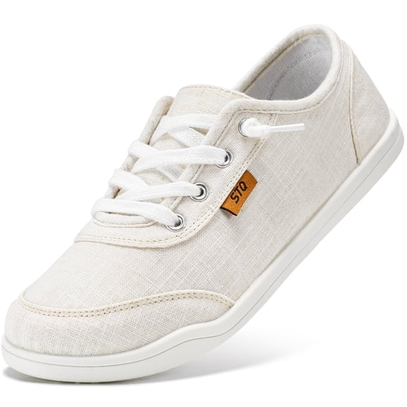 STQ Womens Canvas Shoes Cute Casual Sneakers Low Top Fashion Comfortable for Walking Beige Size 9.5