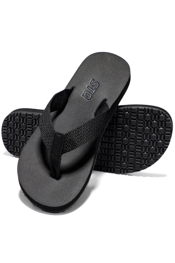 Yoga Mat Flip Flops for Women Soft Thong Sandals with Arch Support All Black Size 10