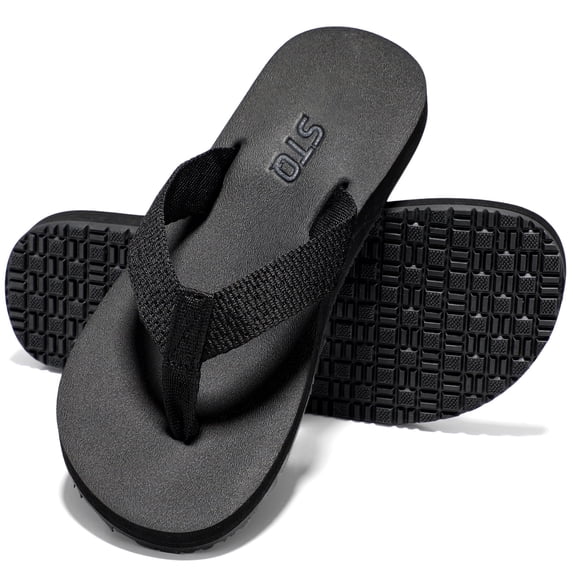 STQ Yoga Mat Flip Flops for Women Soft Thong Sandals with Arch Support All Black Size 7