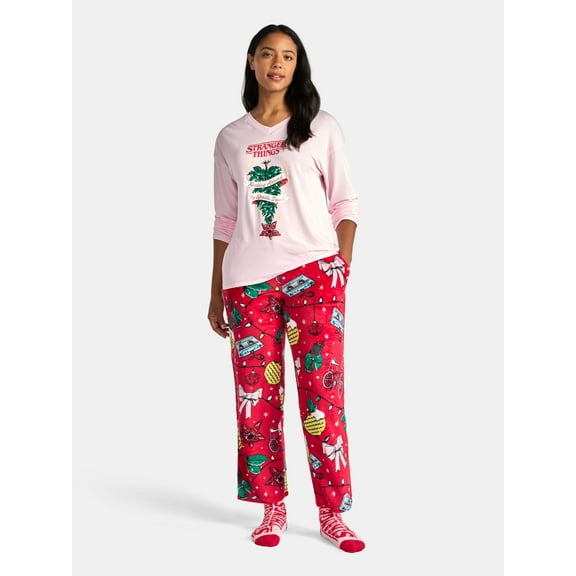 Netflix Stranger Things Women's and Women’s Plus Top, Pants and Socks Holiday Sleep Gift Set, 3-Piece, Sizes XS-3X