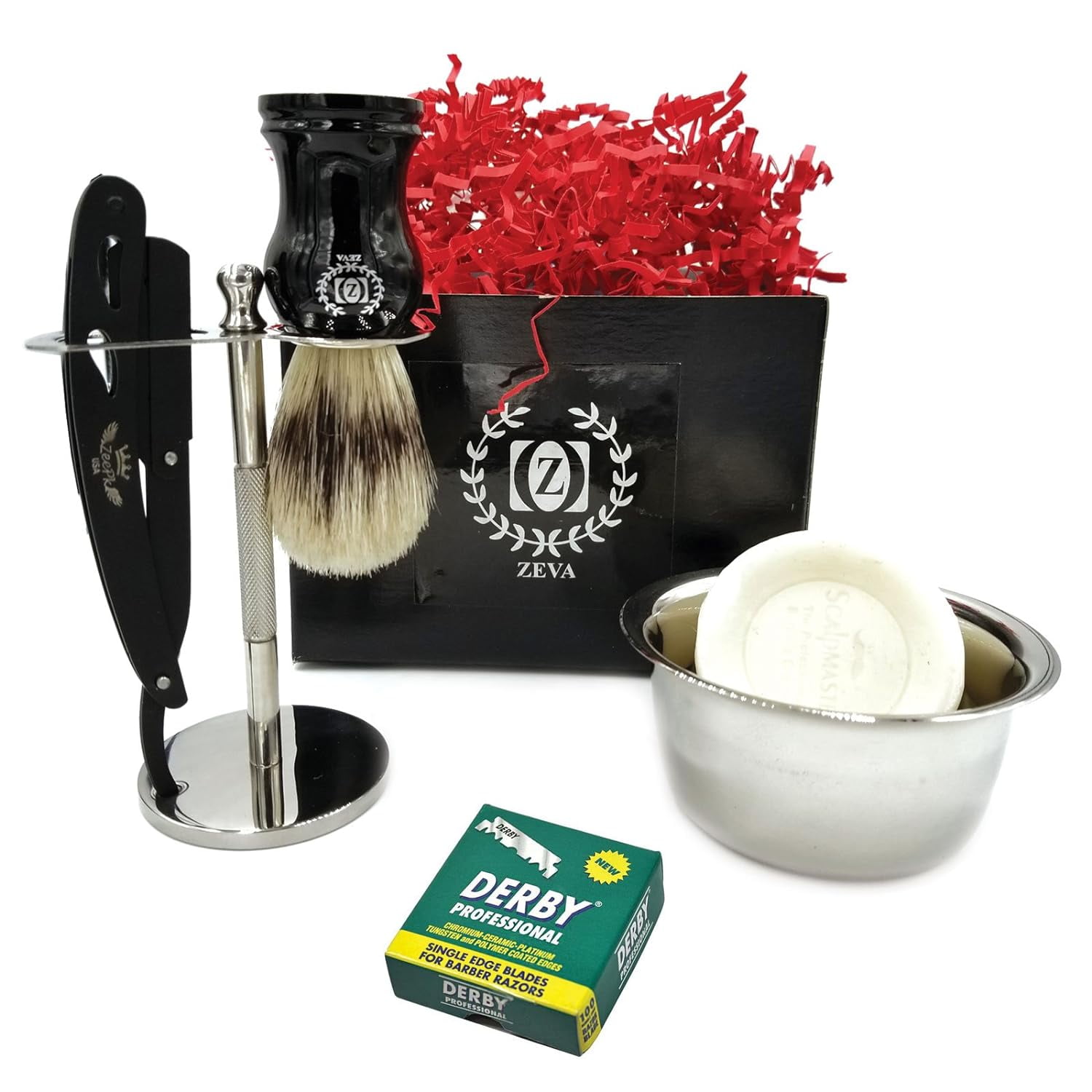 STRAIGHT MEN SHAVING KIT GIFT SET VINTAGE BARBER 100 CHANGEABLE BLADES