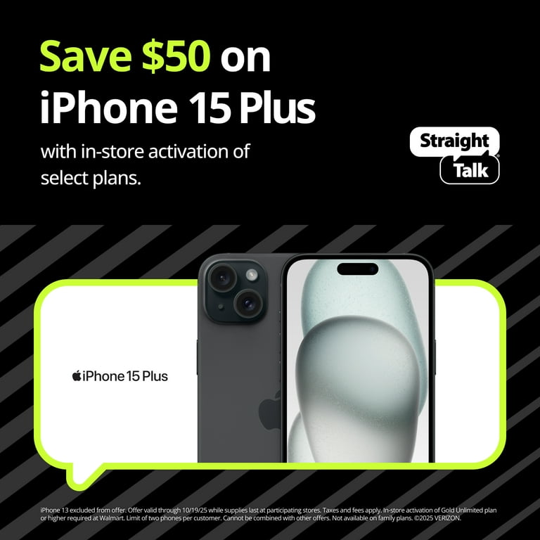 Straight Talk Apple iPhone 15 Plus, 128GB, 5G, Black