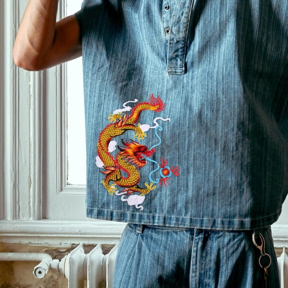 STRANDCHIC Elegant Chinese Dragon Embroidered Patch, Multi-Color Polyester, Versatile for Clothing, Bags, Hats, and Fabric Crafts