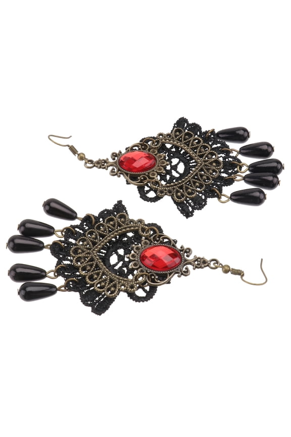 1 Pair Shiny Vintage Earrings Red Pendant Jewelry for Women Party Use