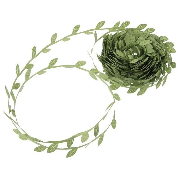 STRANDCHIC Green Polyester Ribbon with Leaf Pattern for Crafts, Wrapping, Floral Arrangements, and Home Decor