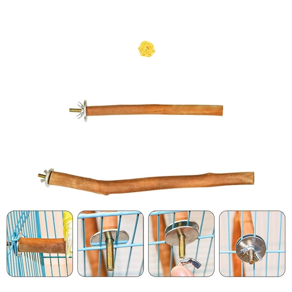 STRANDCHIC 1 Set Bird Perch Rod Khaki with Natural Wood for Bird Cage Accessories Simple Design