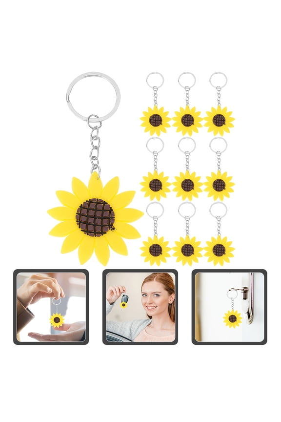10Pcs Vibrant Yellow Sunflower Key Holder Metal Keychain Pendant for Bag Accessories