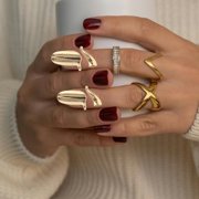 STRANDCHIC 10Pcs Golden Fingernail Guard Rings for Decoration, Reusable Alloy Finger Jewelry with Comfortable Fit
