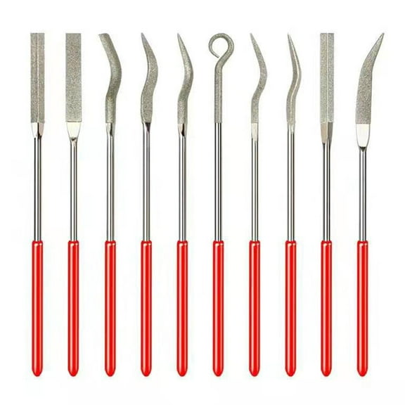 STRANDCHIC 10Pcs Riffler File Set for Crafting Shapes in Woodworking with Red Plastic Material
