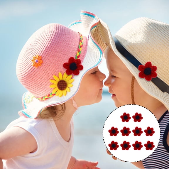 STRANDCHIC Handmade Wool Red Flower Appliques for Hair Accessories, Headdress, Clothing Embellishments