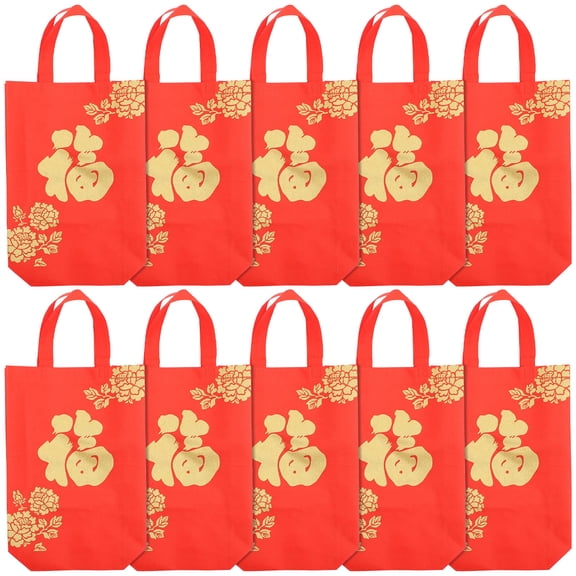 STRANDCHIC 10pcs Chinese New Year Goodies Bag Non-woven Fabric Red Portable Friends