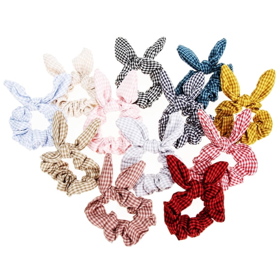 STRANDCHIC 12Pcs Plaid Cloth Hair Scrunchies with Bunny Ear Design Assorted Colors