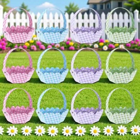 STRANDCHIC 12-Piece Easter Theme Baskets Set Portable Storage Containers for Eggs Candies and Small
