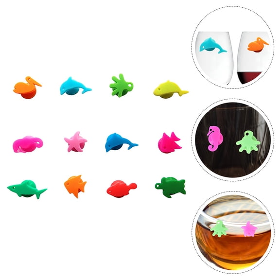 STRANDCHIC 12Pcs Assorted Color Silicone Drink Markers Wear-Resistant Decorative Wine Charms for Cups and Parties