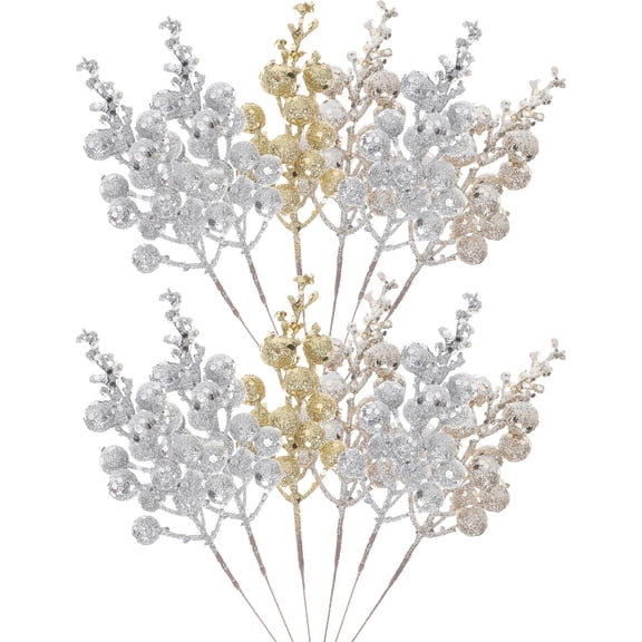 STRANDCHIC 12Pcs Simulated Berry Decor Plastic Stems for Holiday Wreaths and Seasonal Flower Arrangements