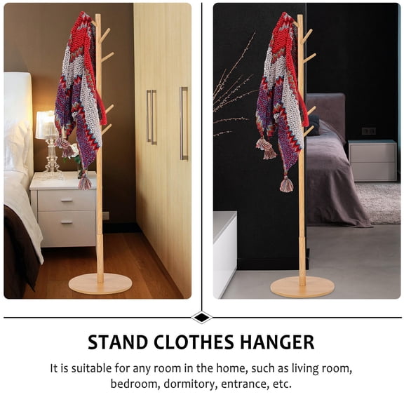 STRANDCHIC 1Pc Beige Wooden Clothes Hanger Rack Tree Design Stable Coat Stand for Home