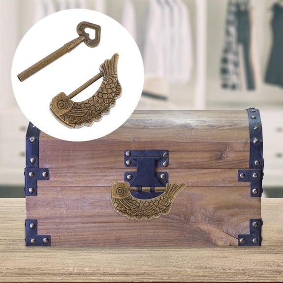 STRANDCHIC 1Pack Decorative Vintage Lock Padlock Golden Zinc Alloy Fish-shaped Lock for Jewelry Boxes