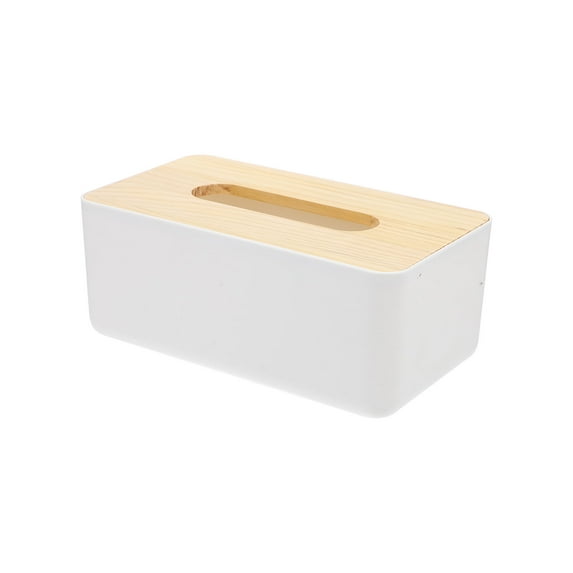 STRANDCHIC 1Pc Japanese Style Napkin Box White Plastic and Wood for Desktop and Car