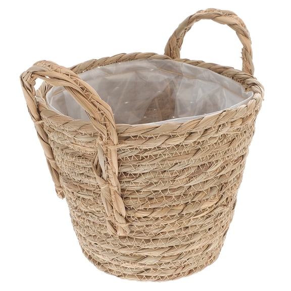 STRANDCHIC 1-Pack Woven Khaki Planter Pot Synthetic Material Decorative Indoor Bedroom Plant Holder