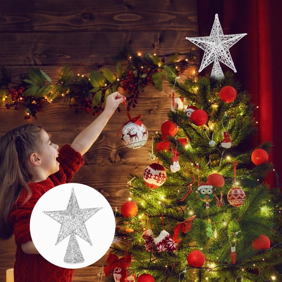 STRANDCHIC Iron Xmas Tree Star Topper Silver Decorative Pendant for Xmas