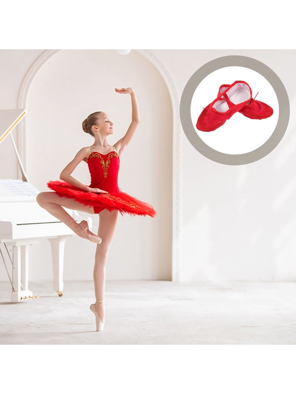 1Pair Red Ballet ce Shoes Durable Material with Elastic Band for Modern ce
