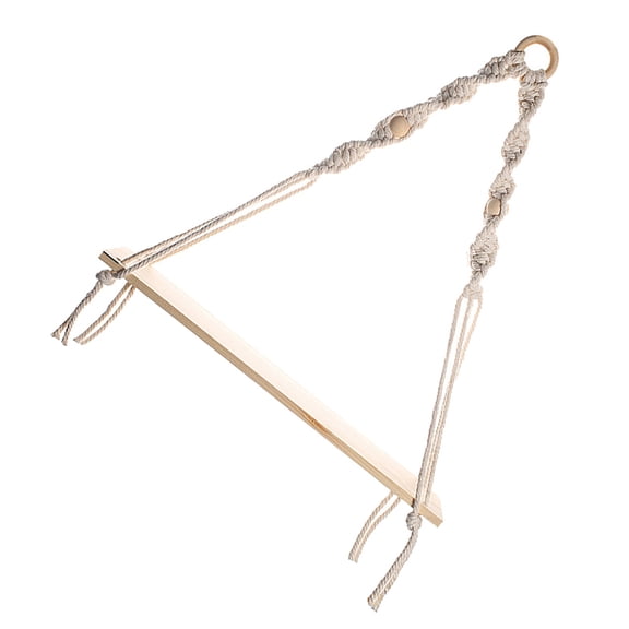 STRANDCHIC 1Pc Bohemian Style Hanging Shelf Cotton Cord Decoration with Wooden Board Beige