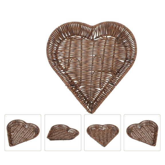 STRANDCHIC 1Pc Brown Simulation Rattan Heart Shaped Basket Flat Base for Desktop Storage
