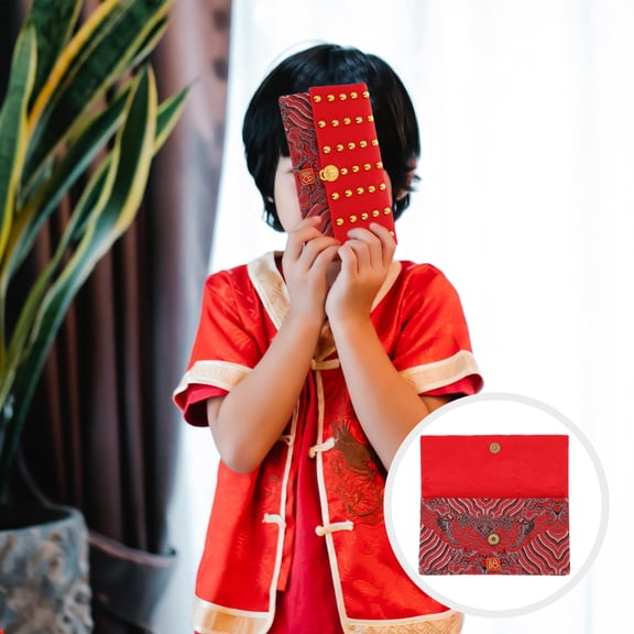 STRANDCHIC 1Pc Traditional Red Cloth Envelope with Snap Fastener for Lunar New Year