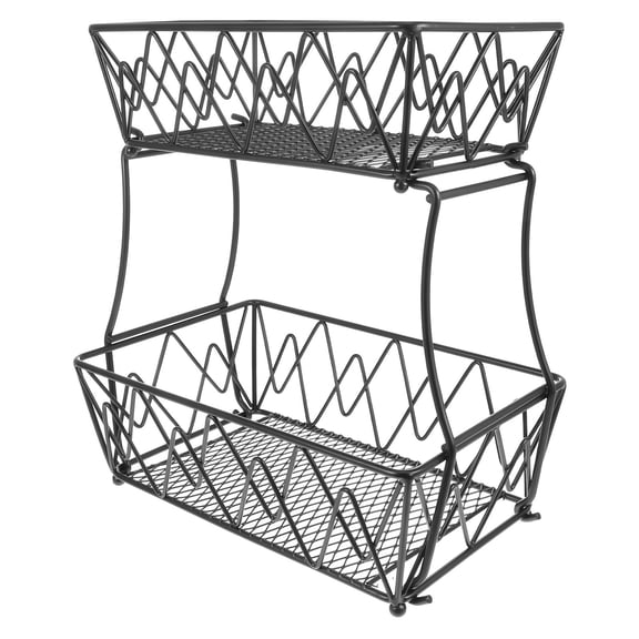 STRANDCHIC Double Layer Iron Basket in Black - Kitchen Storage Organizer for Fruits and Vegetables, and Stylish