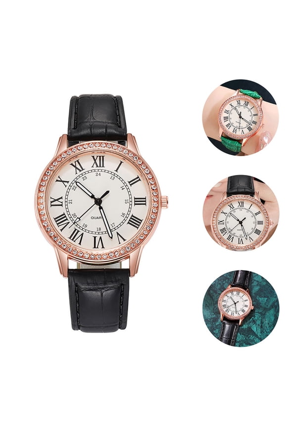 1Pc Elegant Black Lady Watch with Durable Quartz Movement and Luminous Dial