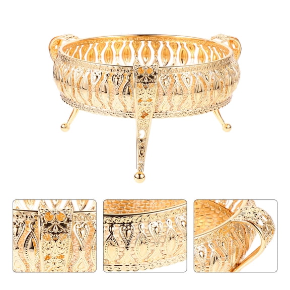 STRANDCHIC 1Pc European Style Golden Metal Fruit Storage Tray Elegant Snack Serving Plate for Home