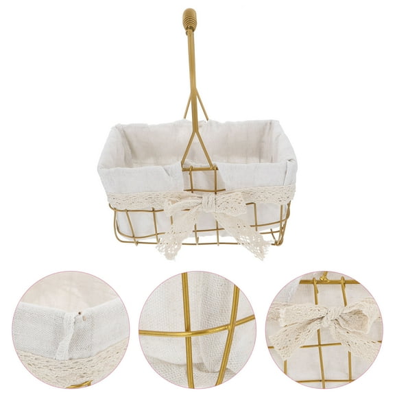 STRANDCHIC 1Pc Wrought Iron Storage Basket Golden Color with Convenient Handle for Household Use