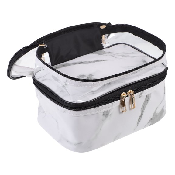 STRANDCHIC 1Pc Portable Travel Makeup Bag White Marble Cosmetic Storage Bag with Large Space