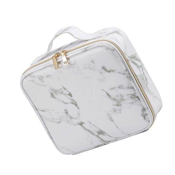 STRANDCHIC 1Pc Portable Hand Bag for Makeup Marble Pattern Polyester PU Material