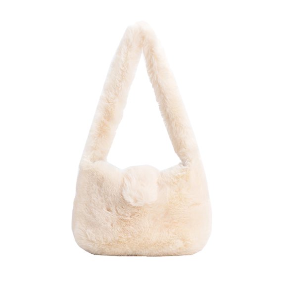 STRANDCHIC 1Pc White Plush Outdoor Handbag Durable Polyester for Fashion and Leisure Use
