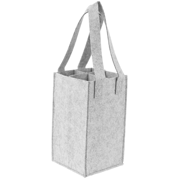 STRANDCHIC Reusable Felt Wine Bottle Carrier Tote Light Grey 4 Bottle Storage Bag with Handle for Easy Transport