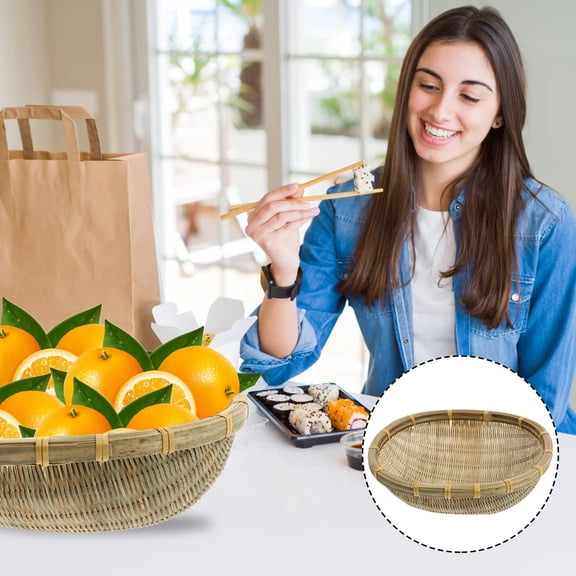 STRANDCHIC 1Pack Rice Basket Bamboo Round Natural Khaki for Homeowners