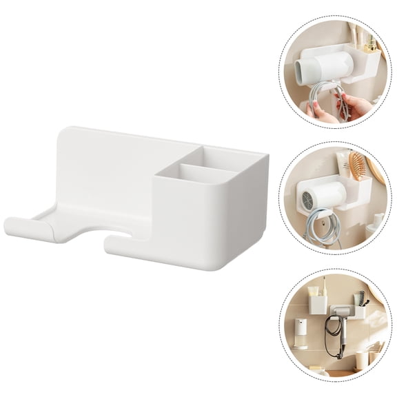 STRANDCHIC 1Set Adhesive Hair Dryer Holder White Wall Mounted Hair Tool Storage Rack