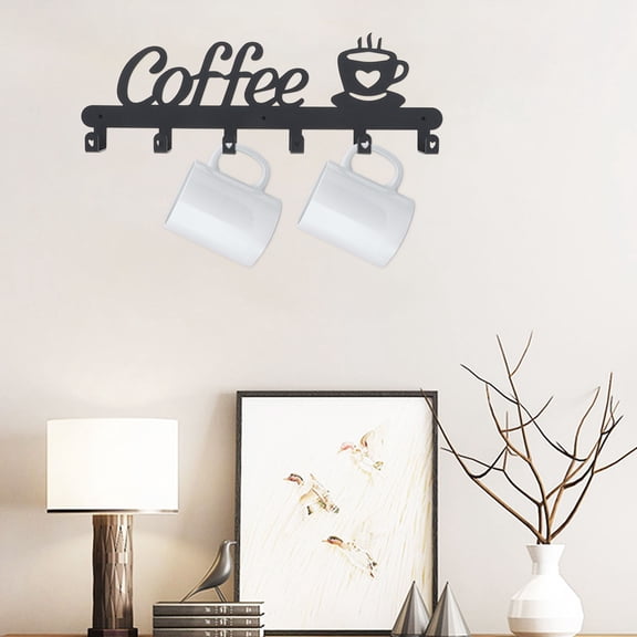 STRANDCHIC Black Metal Wall Mounted Mug Shelf Coffee Cup Holder Kitchen Storage Organizer